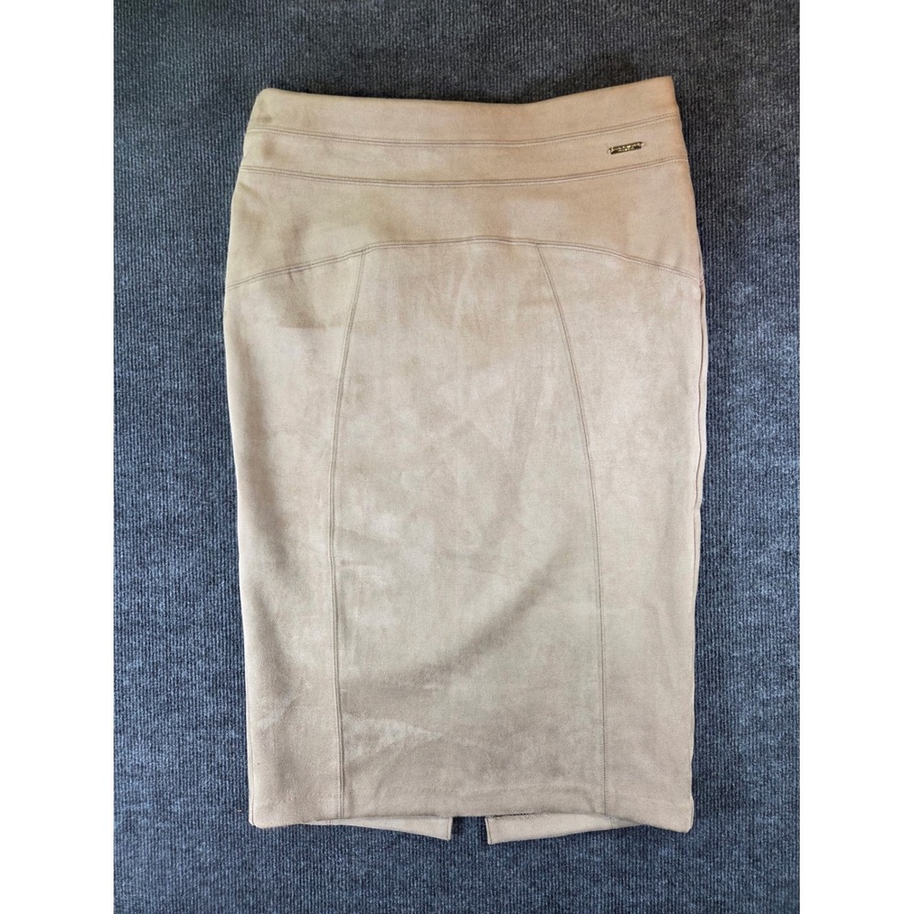 Marc New York Andrew‎ Marc Tan Faux Suede Pencil Skirt Size M Back Vent Zip